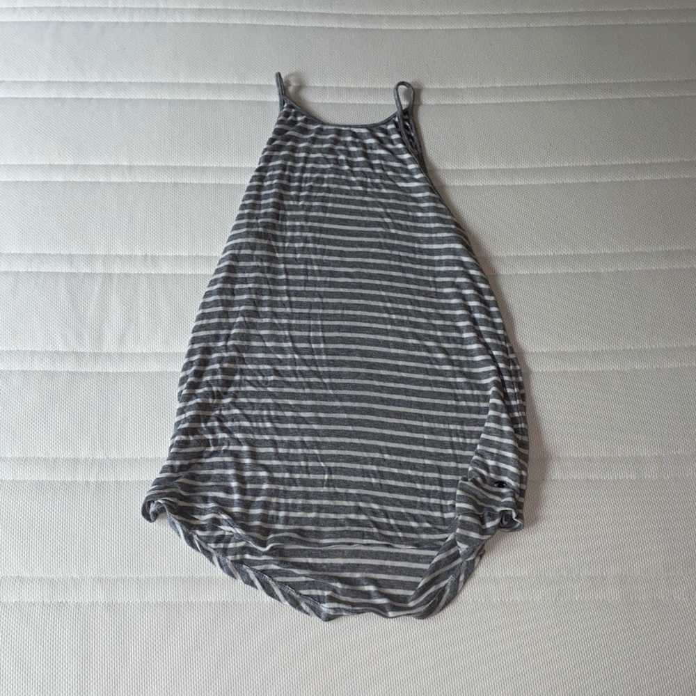 grey and white striped tank top